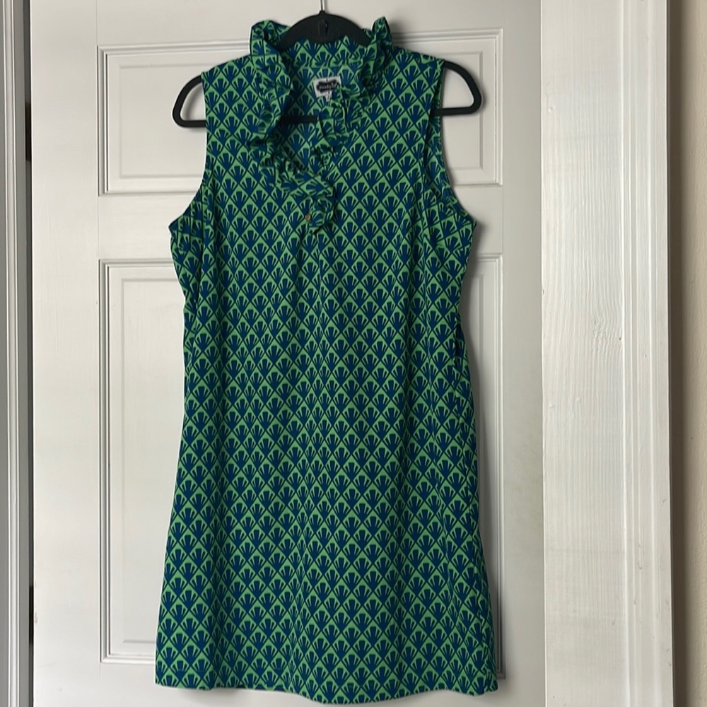 Mud Pie Whitney Ruffle Blue and Green Dress in size Large - NWOT